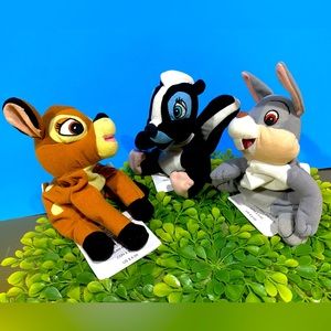 DISNEY STORE NWT VTG 1990”s COLLECTIBLE BAMBI BEAN BAG PLUSH COMPLETE SET OF 3